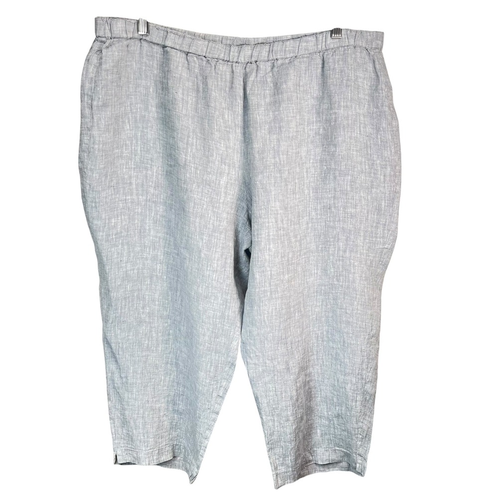 Eileen Fisher Women 100% Organic Linen Cropped Pants Gray Pull On Relaxed Fit XL